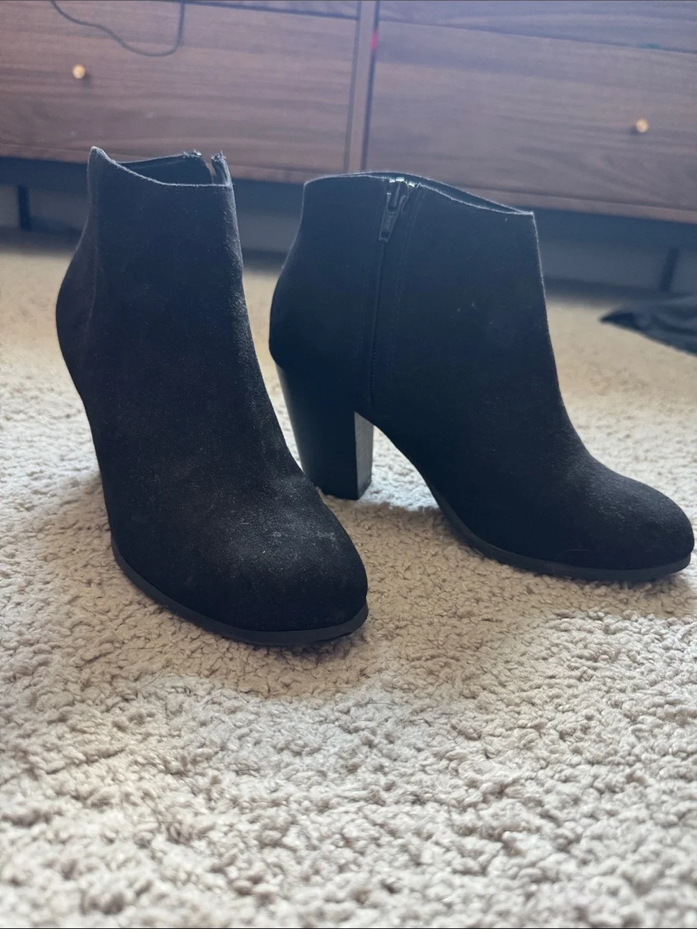 Old Navy Black Suede-Look Ankle Booties with Block Heel
